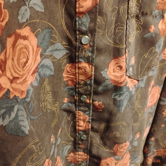 Floral Button Down Shirt - Brown and Orange - Picture 3 of 5